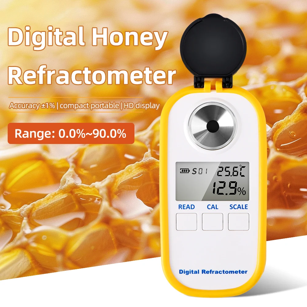 Digital Refractometer 0-90% Honey Content Tester Brix 0-94% Sugar Refractometer ATC Refracto Meter Refractive Index Analyzer