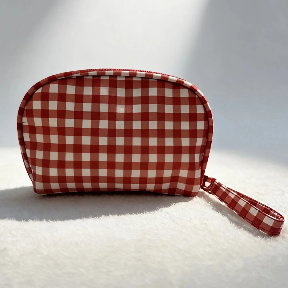 

Oxford Cloth Red Plaid Makeup Bag Waterproof Multifunctional Toiletry Organizer Bag Large Capacity Travel Storage Bag Unisex