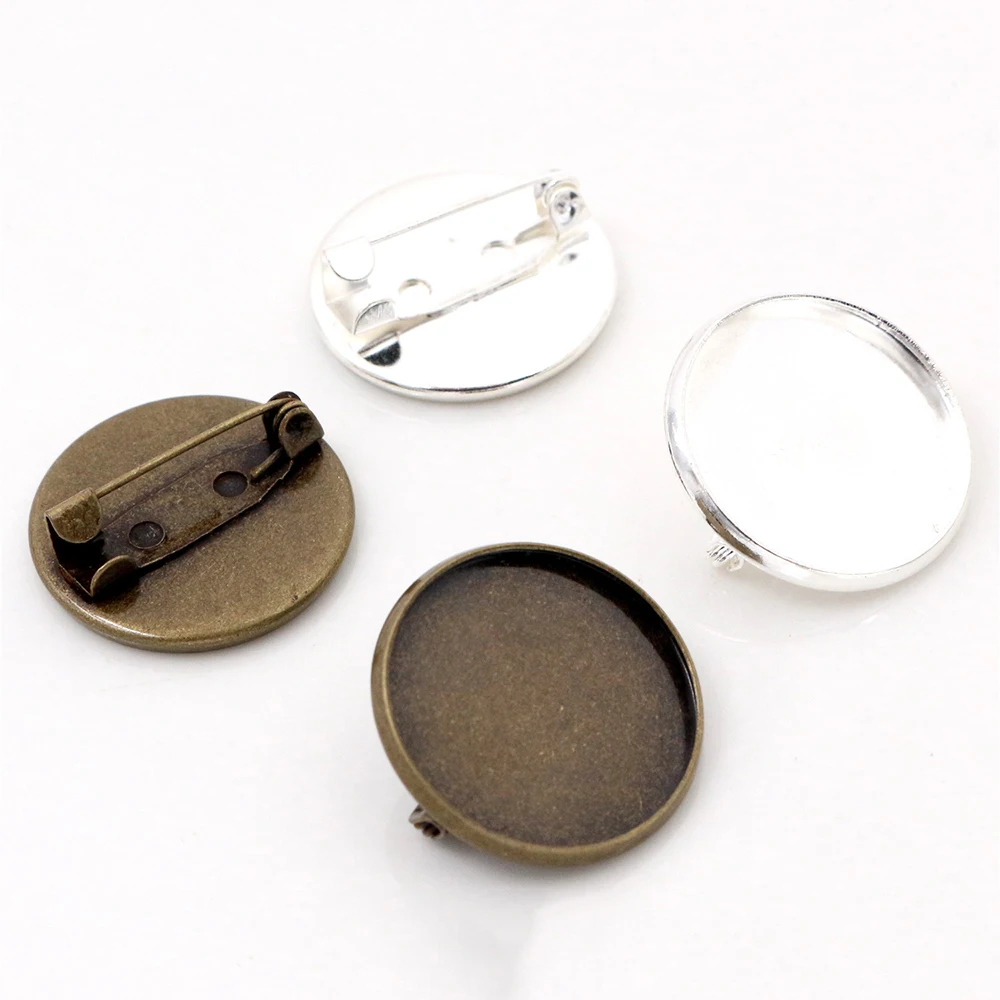 

10pcs 20mm Inner Size Antique Bronze and Bright Silver Plated Brooch Style Cabochon Base Setting Charms Pendant