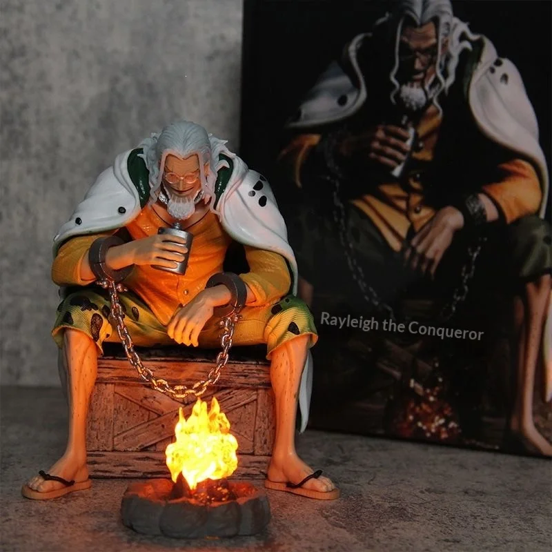 

One Piece Silvers Rayleigh Glowing Campfire Sitting Statue BT GK Series Collectible Anime Figure Desktop Decor Model For Fans