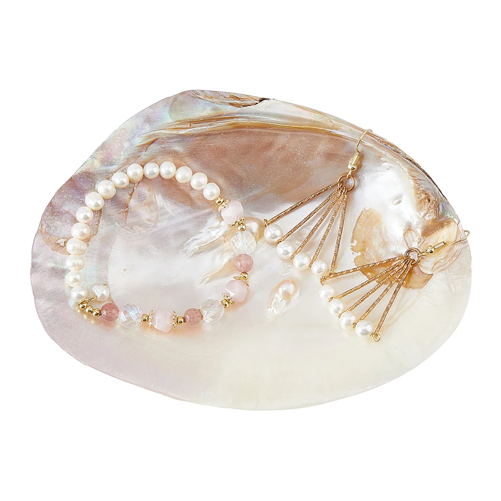

1pc Shell Jewelry Dish Tray Seashell Ring Holder 14.2x10.8cm/5.6x4.3inch Decorative Trinket Dish Stand for Earring Holder