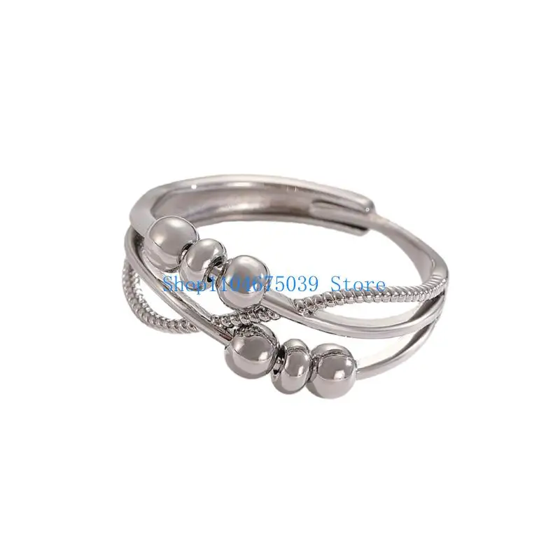 5asd Fashionable Opening Ring Spinner Beads Stress Reliever Present for Ladies