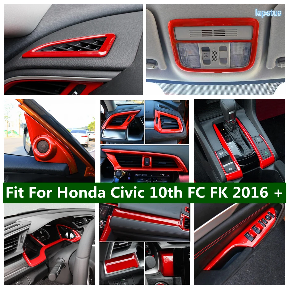 

Pillar A Tweeter Speaker Air AC Outlet Window Lift Button Cover Trim For Honda Civic 10th FC FK 2016 - 2020 Red Car Accessories