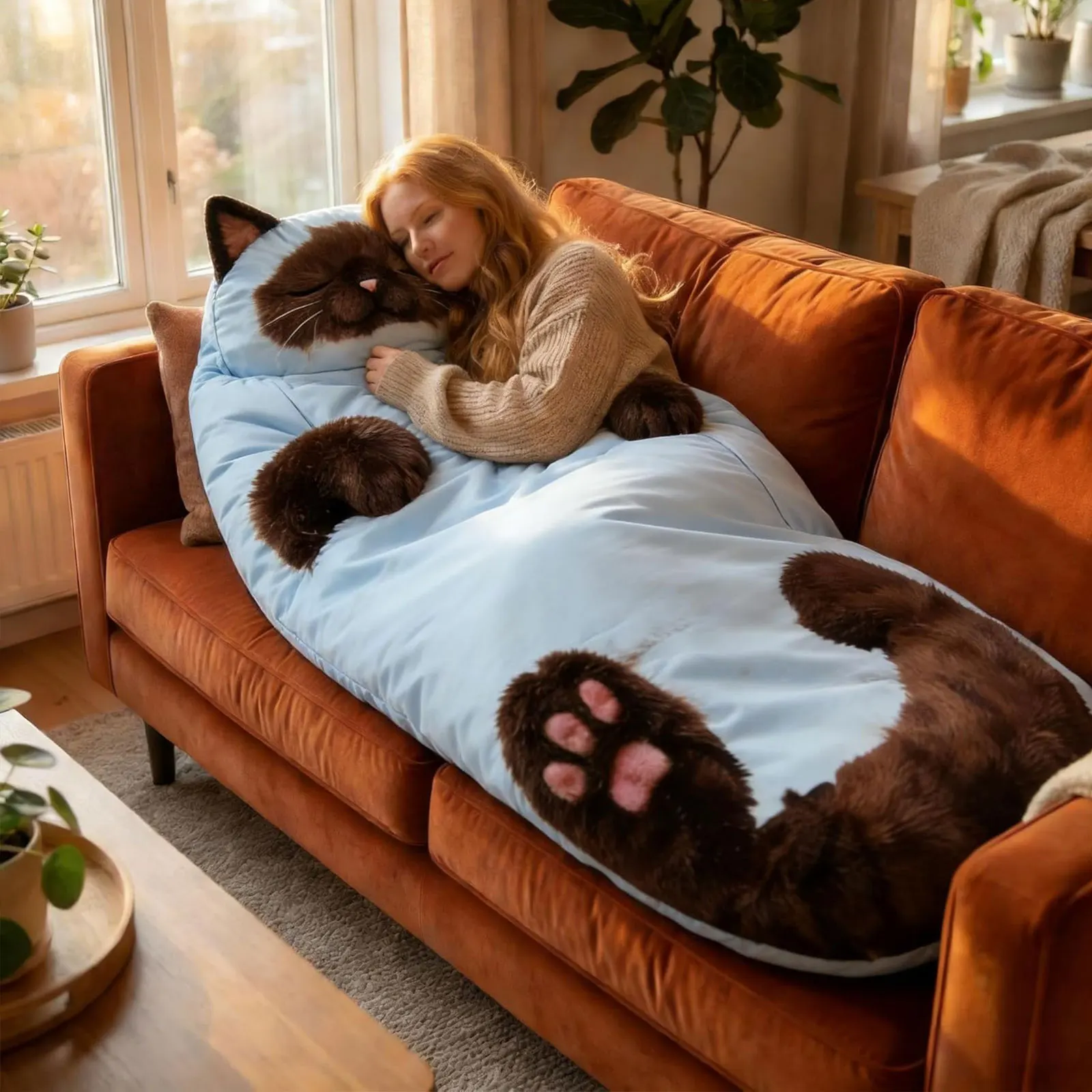 大人用ソフト寝袋-ソフトプラッシュキャットサック-洗濯可能-360-°-ラップキャットエンベロープ寝袋-689x315インチ-キャンプ用