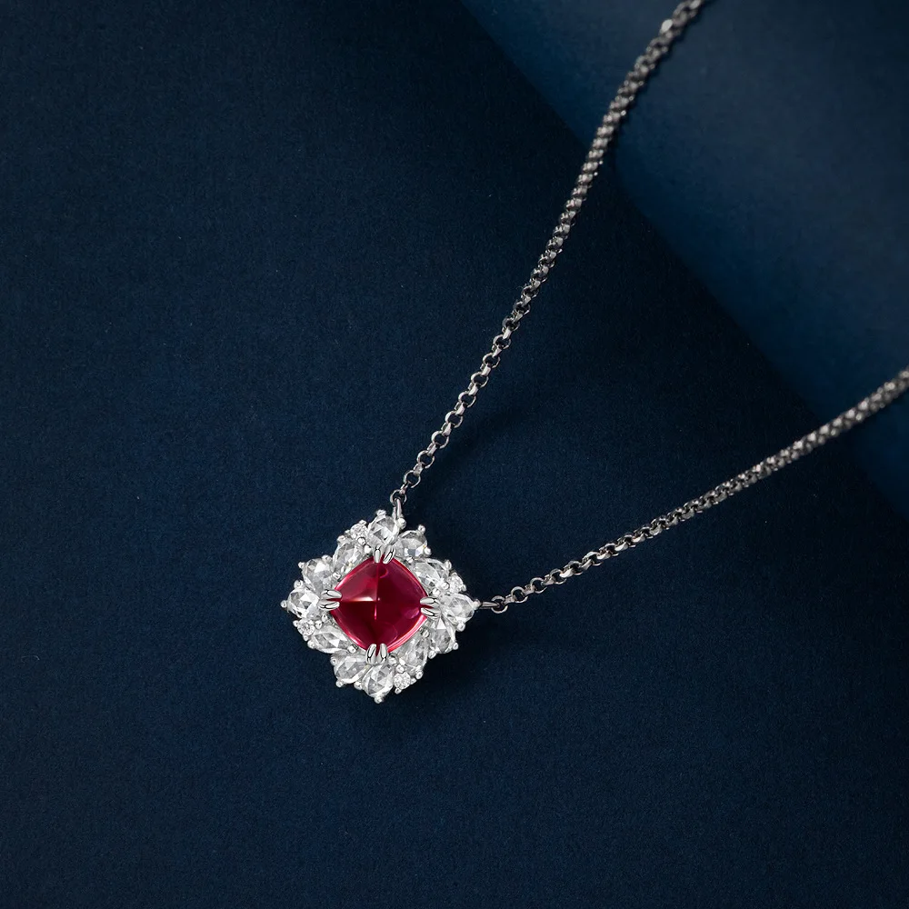 New 925 Silver Sugar Tower 6.5 * 6.5 Ruby Cultivated Emerald 1.7 Carat Necklace 40+3cm Jewelry Ladies