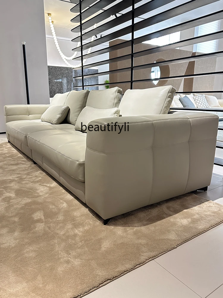 Leather Sofa First Layer Cowhide down Soft Straight Combination Italian Minimalist Large and Small Apartment Type Design