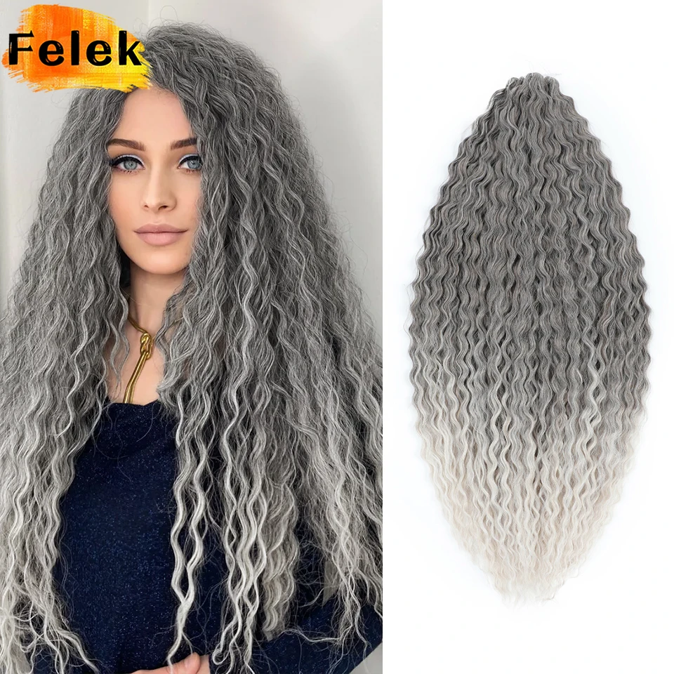 

Ombre Grey Purple Ariel Curls Water Wave Twist Crochet Hair 5 Pcs Synthetic Loose Deep Wave Braiding Hair Extensions Afro Curls