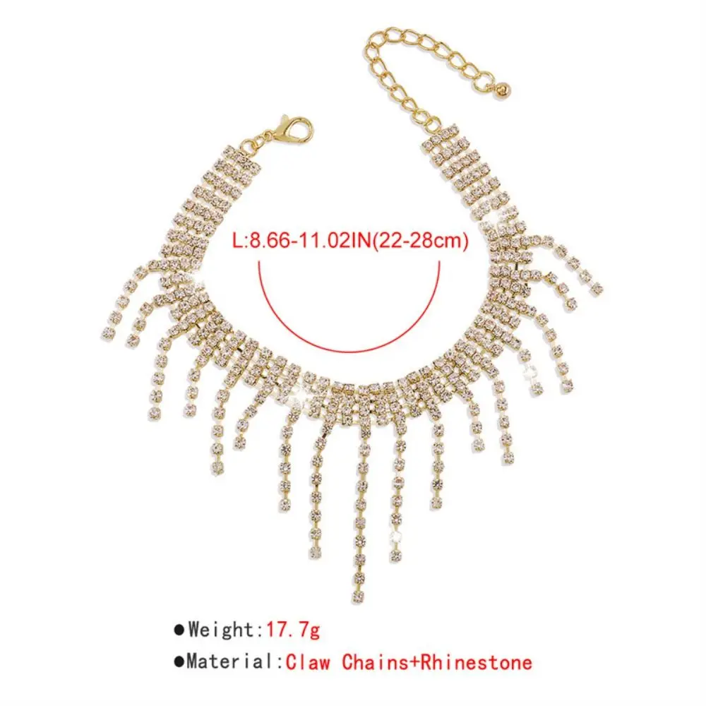 Tobilleras con diamantes de imitación a la moda, cadena ajustable con pies brillantes, accesorios de joyería con borlas simples para playa