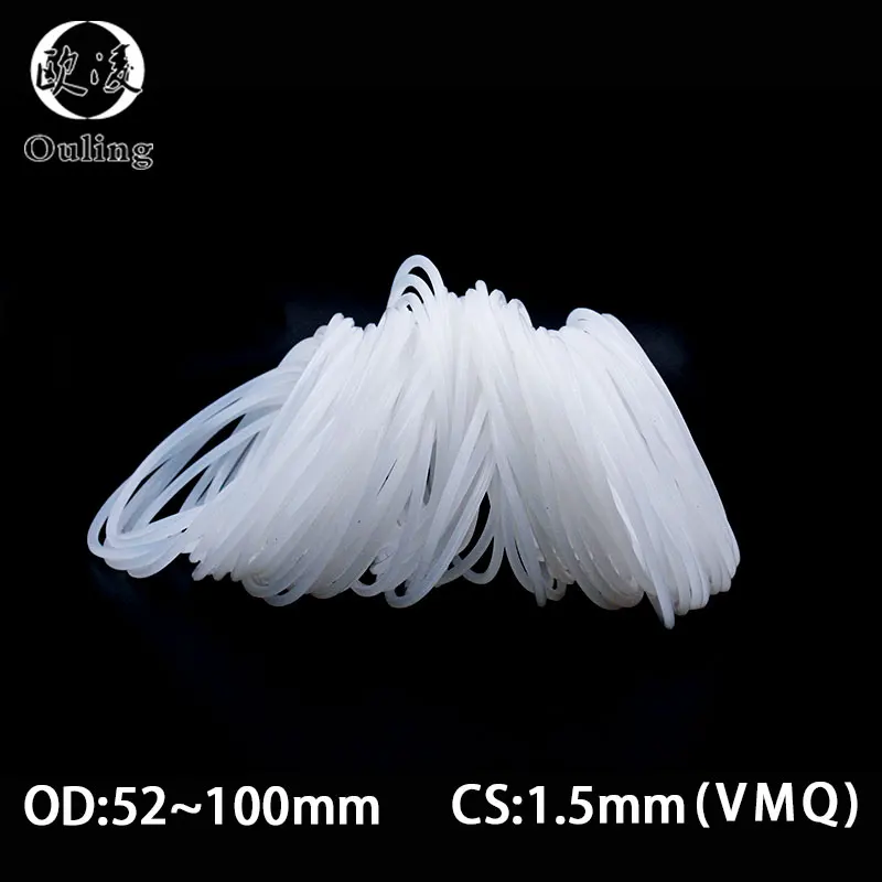 5PCS/lot Silicone Rubber Oring VMQ CS1.5mm OD52/55/60/65/70/72/75/80/85/90/95/100mm O Ring Gasket Silicone O-ring Heat-resistant