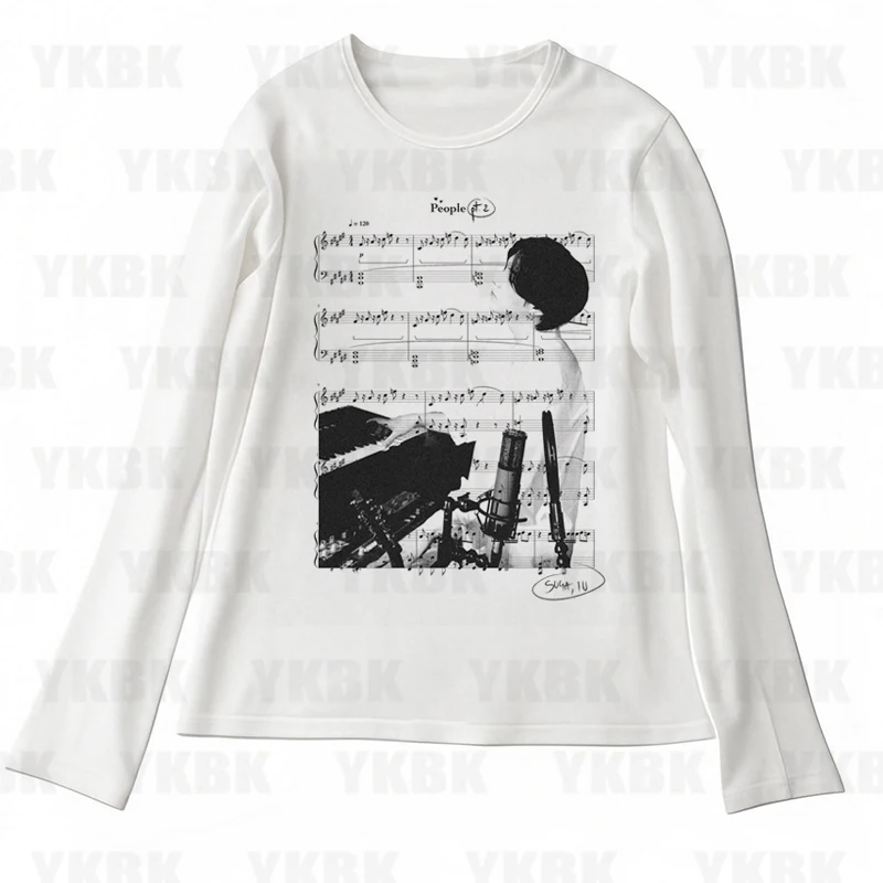 Harajuku Streetwear Frauen Mädchen Punk Lose Lange Hülse O-ansatz Nette Tees Mode Lässig Anime Druck Y2k T-shirts Ästhetischen Vintage
