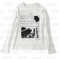 Harajuku Streetwear Women Girl Punk Loose Long Sleeve O-neck Cute Tees Fashion Casual Anime Print Y2k T-shirts Aesthetic Vintage