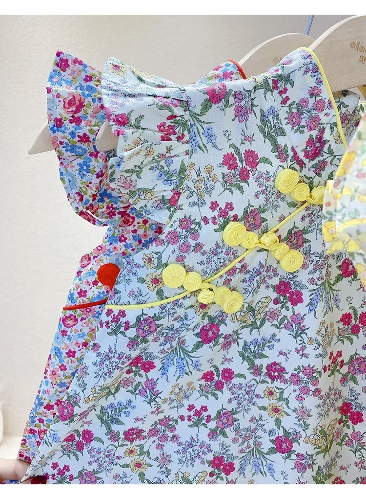 Girl Summer Dress Cheongsam Children\'s Dresses Vestidos Kids Clothes Fashion Baby Chinese Qipao Modern Hanfu Girl\'s Tang Style