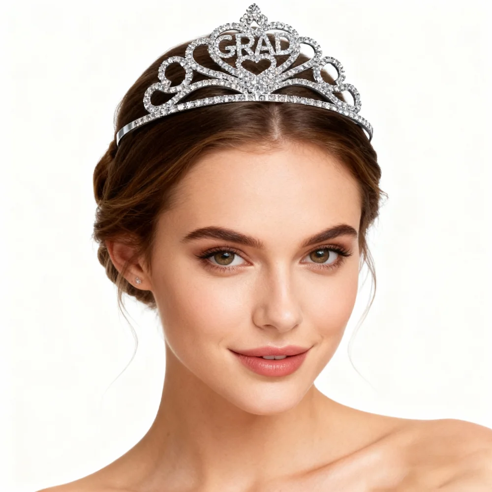 PESENAR Elegant Graduation Tiara Set – Rhinestone GRAD Crown Headpiece Perfect for Graduation Ceremonies & Photo Shoots