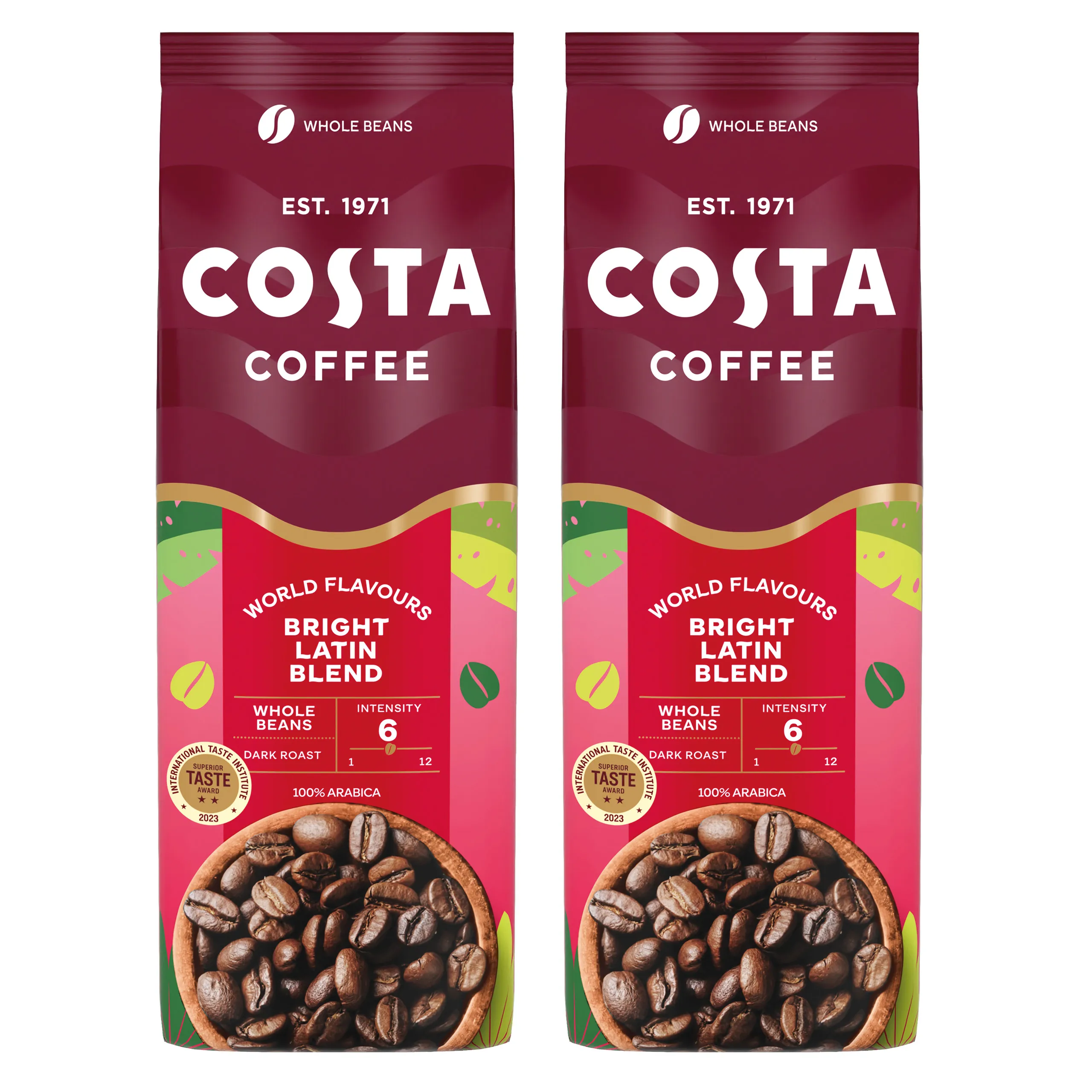 2x Costa Coffee Bright Blend Grainy Coffee 1 kg