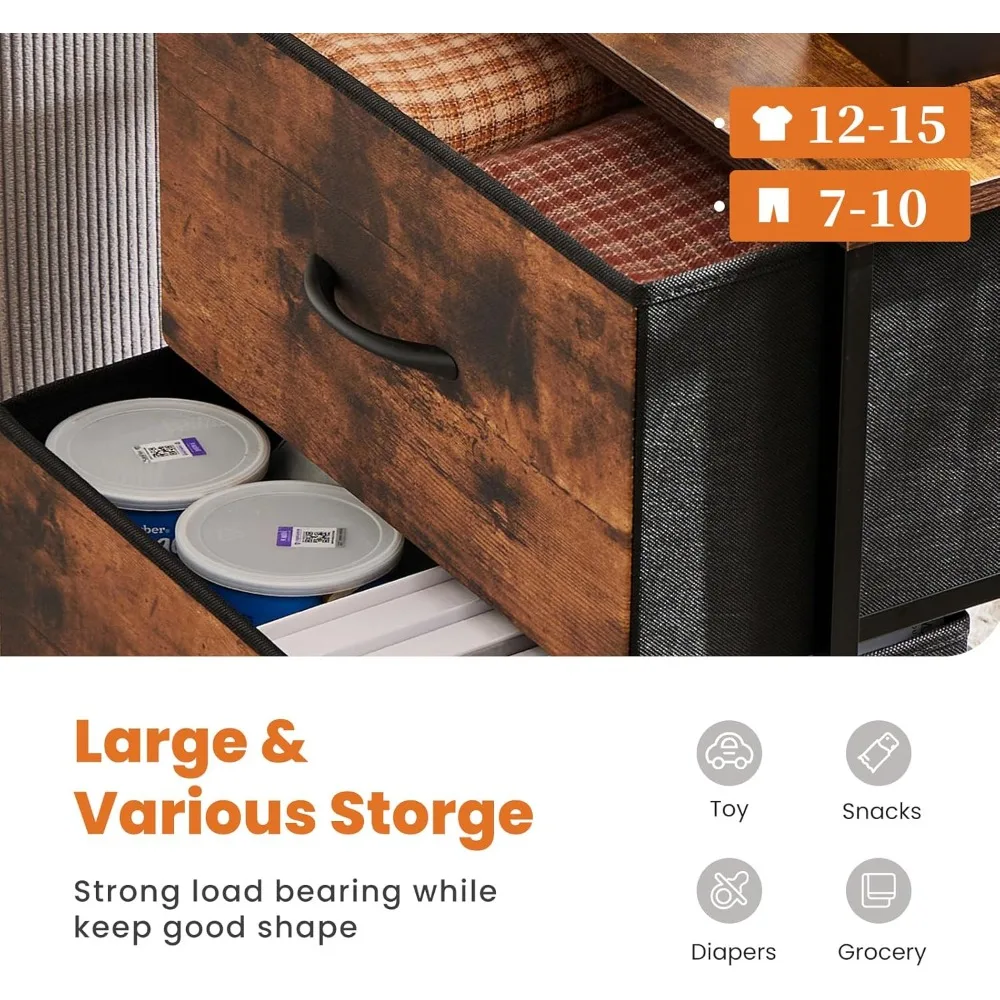 Sweetcrispy Nachttisch, 2er-Set mit 2 Schubladen, 20 Zoll hoher kleiner Nachttisch, Stoffschrank mit Holzplatte