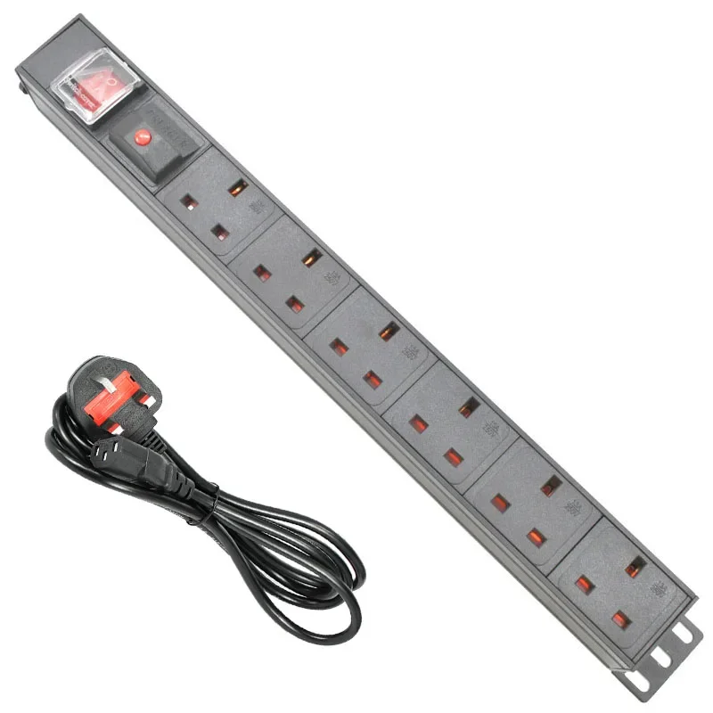 

PDU 1U Network Cabinet Rack Power Strip Distribution Outlet 6 Units UK Socket Switch C13 Interface