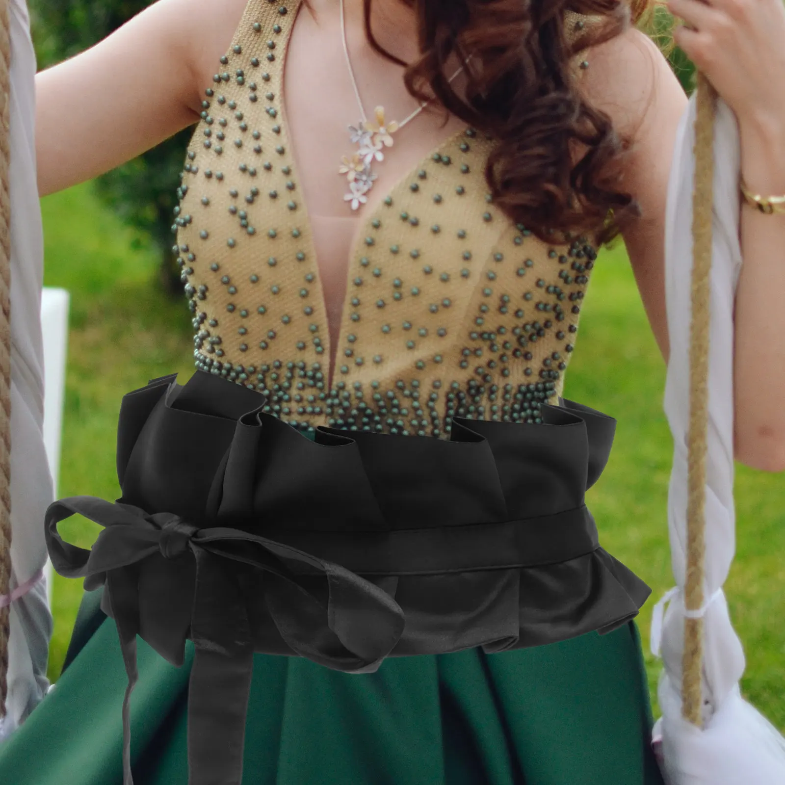 1-個レトロワイドレディドレスウエストベルトレース装飾セーターアクセサリーエレガントな女性のウエストレースベルトファッションドレス装飾