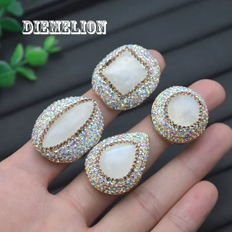 Luxury Natural Moonstone Rings for Women Fine Jewelry Round Spuare Water Drop Eye Shape Stone Ring with Colorful Rhinestone