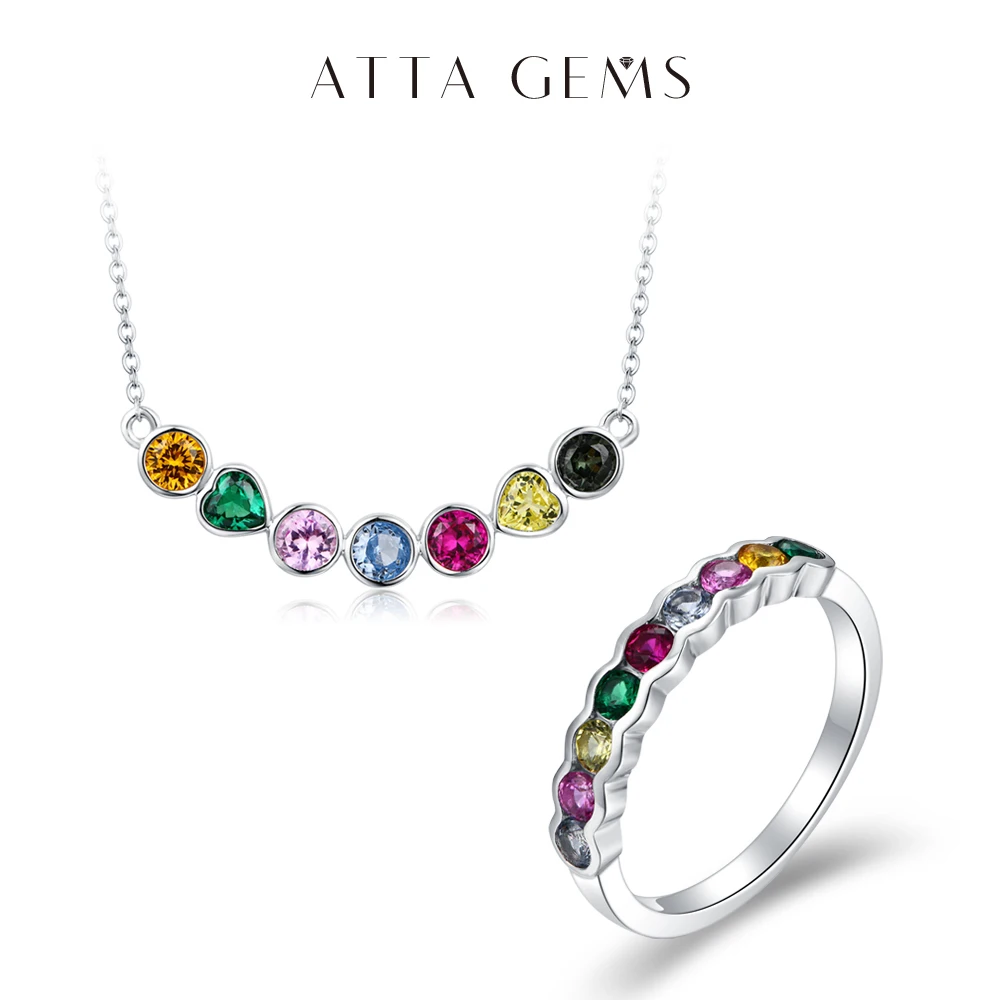 

ATTAGEMS Lab Create Corundum Jewelry Set for Women D Color Necklace VVS1 Rings 100% S925 Sterling Silver Gorgeous Christmas Gift