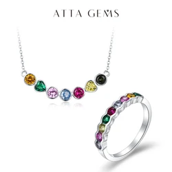 ATTAGEMS Lab Create Corundum Jewelry Set for Women D Color Necklace VVS1 Rings 100% S925 Sterling Silver Gorgeous Christmas Gift