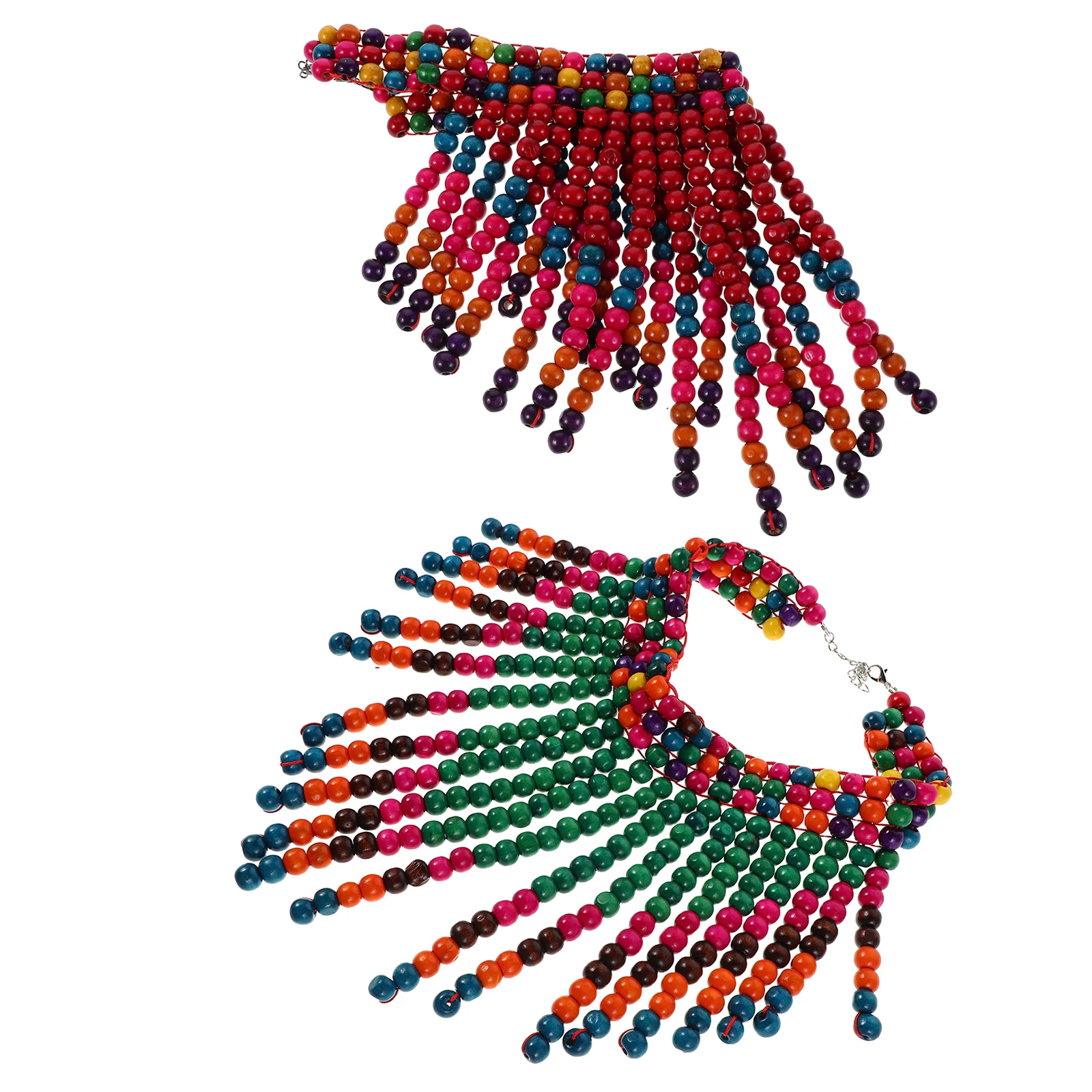 

African Wooden Bead Shawl Chain Boho Necklace Colorful Beaded for Girl Men and Women