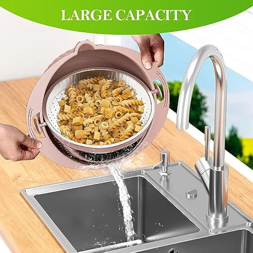 Multifunctional Household Double Drain Basket, Stainless Steel Strainers, Washing Fruit Basket, Vegetable Cutting Tools