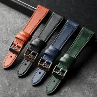Correa de piel de vaca italiana hecha a mano, 18 19 20 21 22MM negro, correa de cuero vintage azul-verde, liberación rápida, pulsera suave para hombre