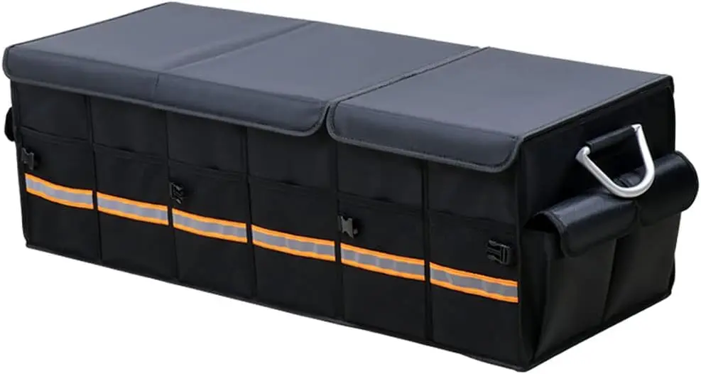 

Collapsible Trunk Organizer with Aluminium Alloy Handle & Reflective Strip for Auto, SUV, Truck, Minivan - XL Black