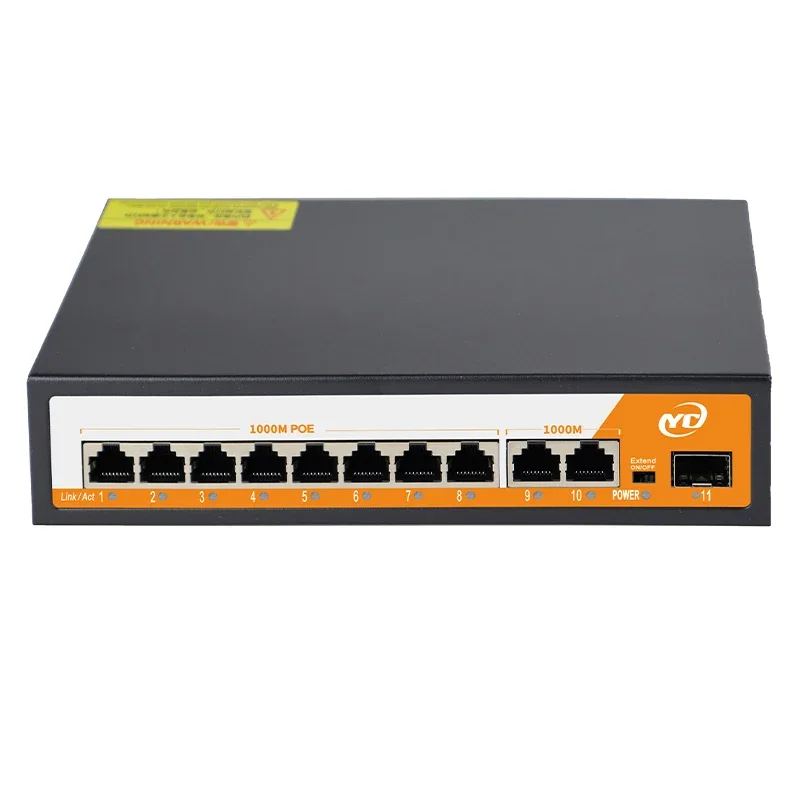 Novo switch ethernet gigabit poe rj45 spf de 11 portas com para 802.3af/at uplink plug and play não gerenciado, para câmera ip/nvr