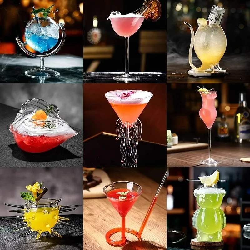 

Креативные чашки для коктейлей, забавный бокал для шампанского, стеклянные чашки для вина в форме животных, мартини, аксессуары для коктейлей для бара и вечеринки