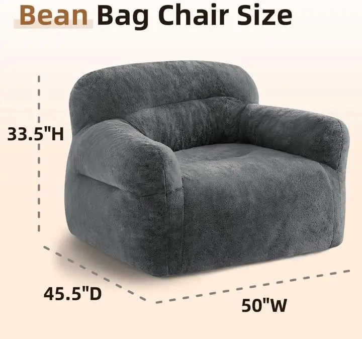 Giant Bean Bag Chair For Adults - Large Bean Bag Couch With Armrests, Bean Bag Sofa Stuffed High-Density Foam, Plush Lazy Sofa