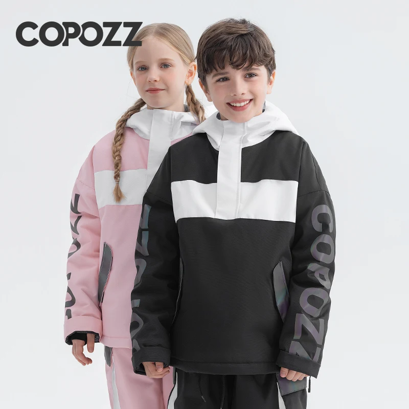 COPOZZ Children\'s Hodded Ski Jacket Pants Trousers Warm Waterproof Boys Girls Outdoor Snowboarding Winter Ski Suit Set Kids