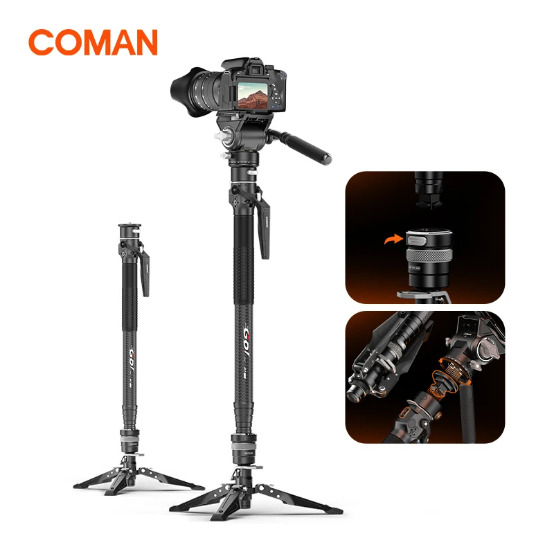 

COMAN M1 Pro V5 Carbon Fiber Travel Monopod With Quick Release Plate For DSLR Camera Lightweight One Click Lifting Tripod Holder