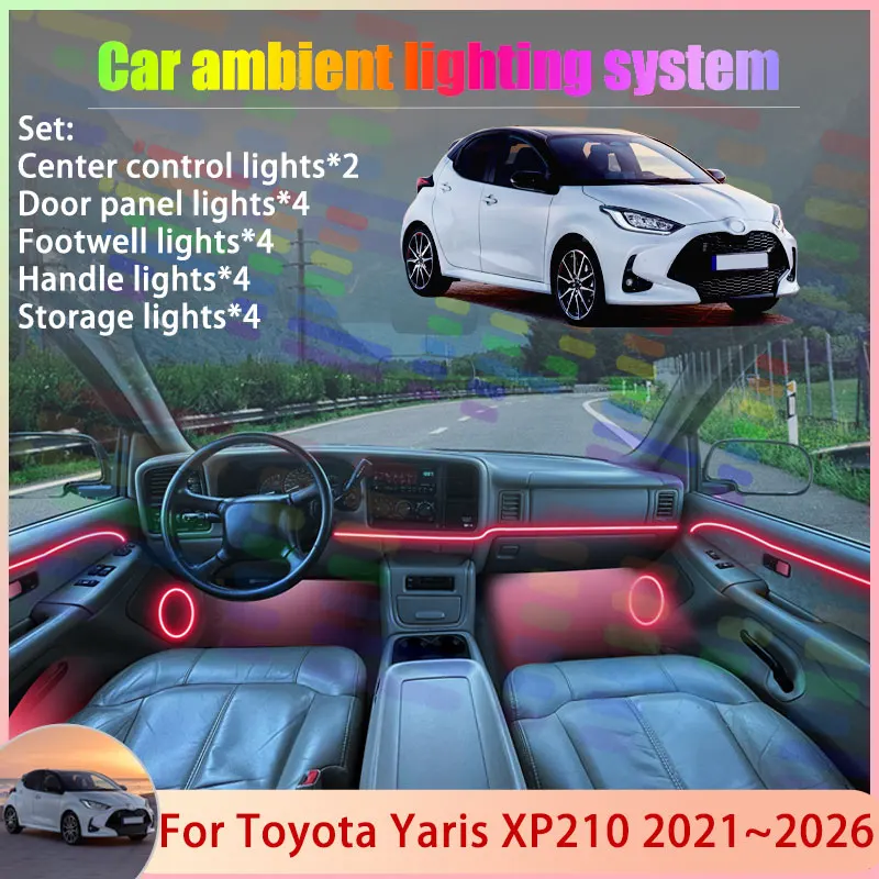 لتويوتا يارس XP210 Mazda2 الهجين 2021 ~ 2026 2/18 في 1 سيارة مصباح لتهيئة الجو مصباح RGB الظل فرقة غاسل جو مجموعة #1