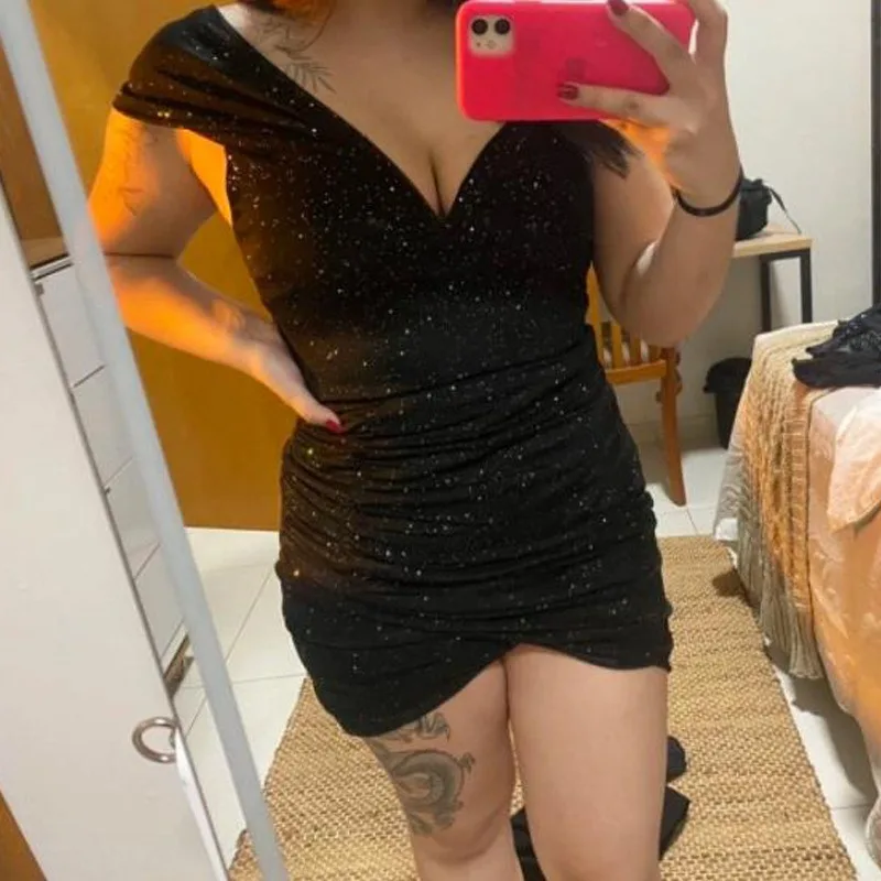 브이넥 원숄더 드레스, 패션 하이엔드 셀럽 파티, 핫걸 힙허깅 스커트