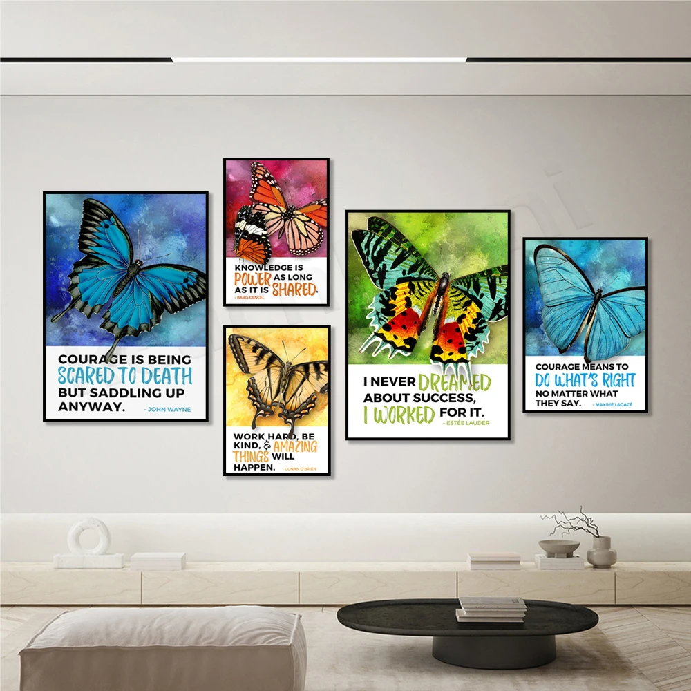 Butterfly and Strong Words Strong Words Print, Butterfly and Typography Artwork, Office Poster, Work and Life Collection Decor