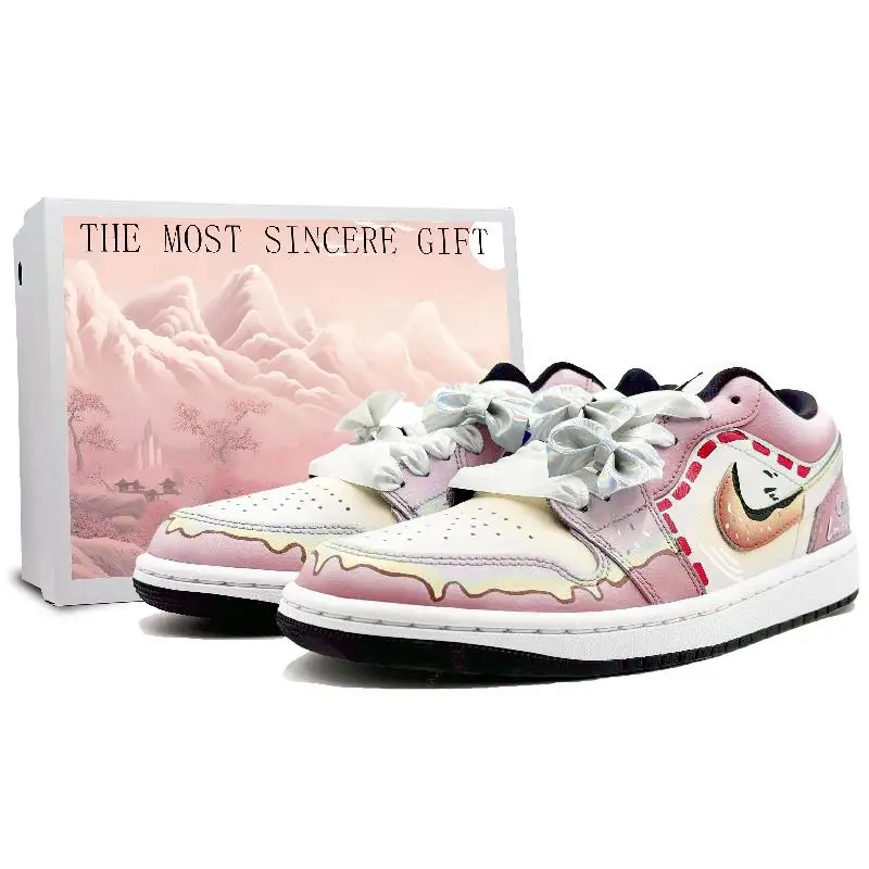 【Customize】Air Jordan 1 Vintage Basketball Shoes Women's Low-top Pink Sneakers shoes DC0774-101