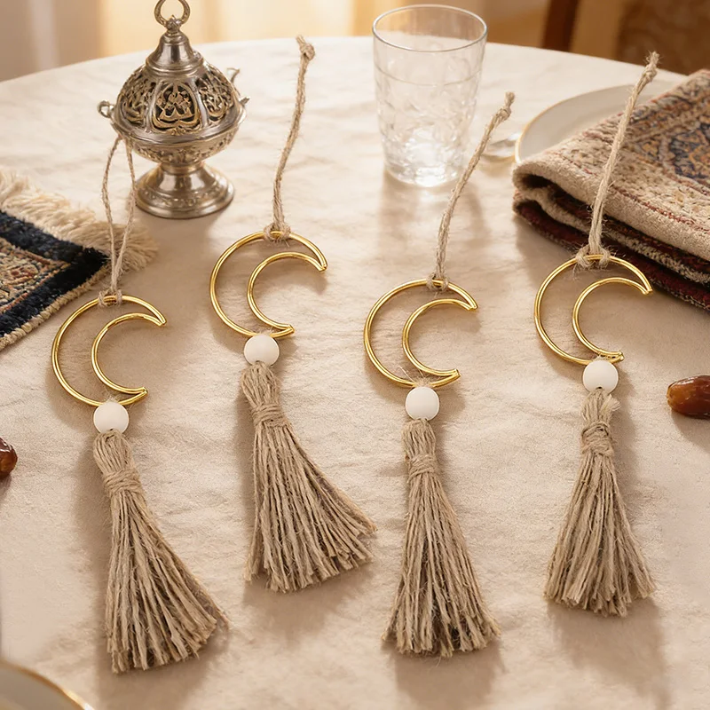 Ramadan Gold Mond Quasten-Ornamente für Eid Mubarak Muslimische Islamische Party Heim-Dekoration Wandbehang Dekorationszubehör