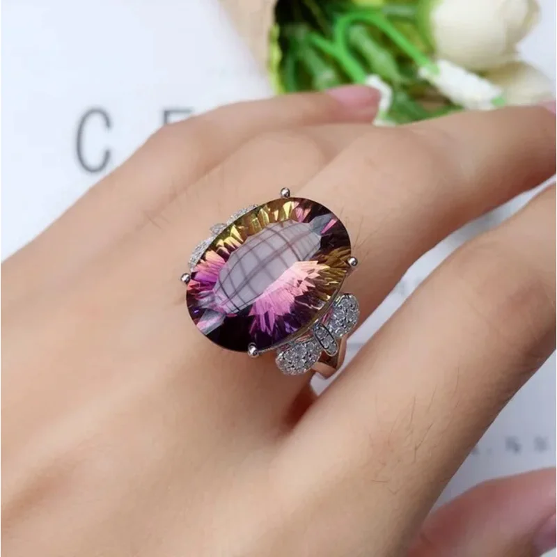 Topaz cincin janji 925 perak murni, cincin pertunangan pernikahan untuk pengantin wanita perhiasan jari mewah