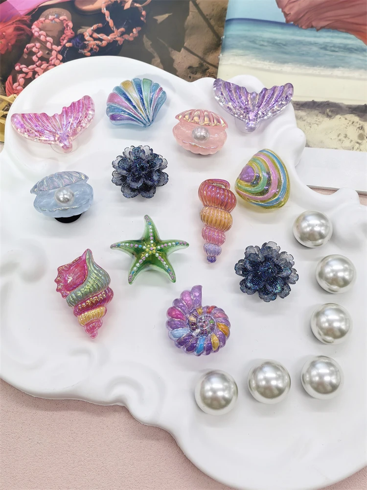 18-teiliges Set Muschel- und Seestern-Schuhclips aus ABS, Meerjungfrauenschwanz-Schuhverzierungen, DIY-Dekorationen, Lustige Blumen-Clogs-Schuhclips – Detail 1