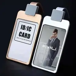 5PCS High Gloss Business ID 1.5cm Neck Strap Metal Name Card Case With Lanyard Customize LOGO Badge Holder