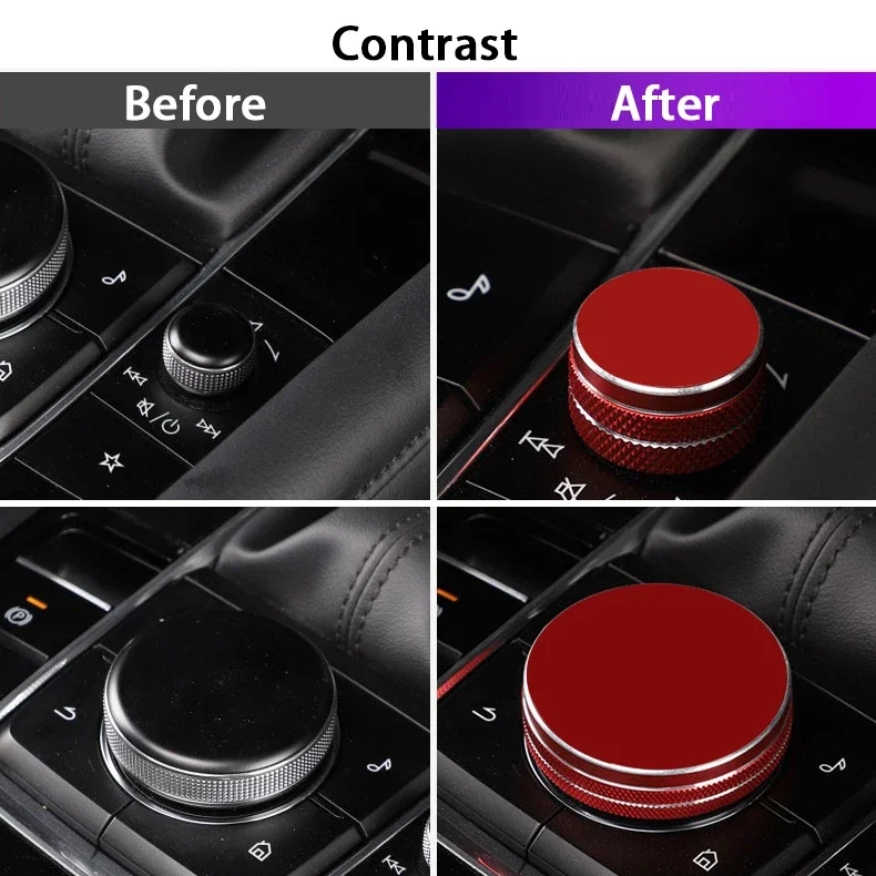 2pcs Metal Center Console Media Function Volume Knob Decoration Cover For Mazda 3 2020-2024 Interior Accessories Trim Supplies