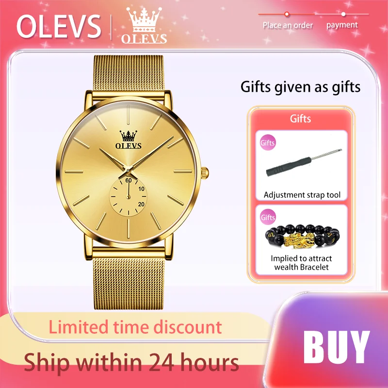 

OLEVS Top Luxury Men's Watches Milanese Mesh Belt Waterproof Quartz Watch Gold Business Ultrathin Male Wristwatch Simplicity