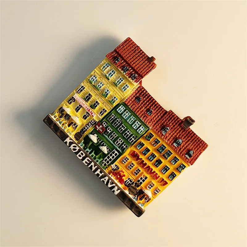 Copenhagen, Denmark - Tourist Souvenirs: Nyhavn Street Scenes, Residential Buildings, Magnetic Fridge Magnets (Resin Material)