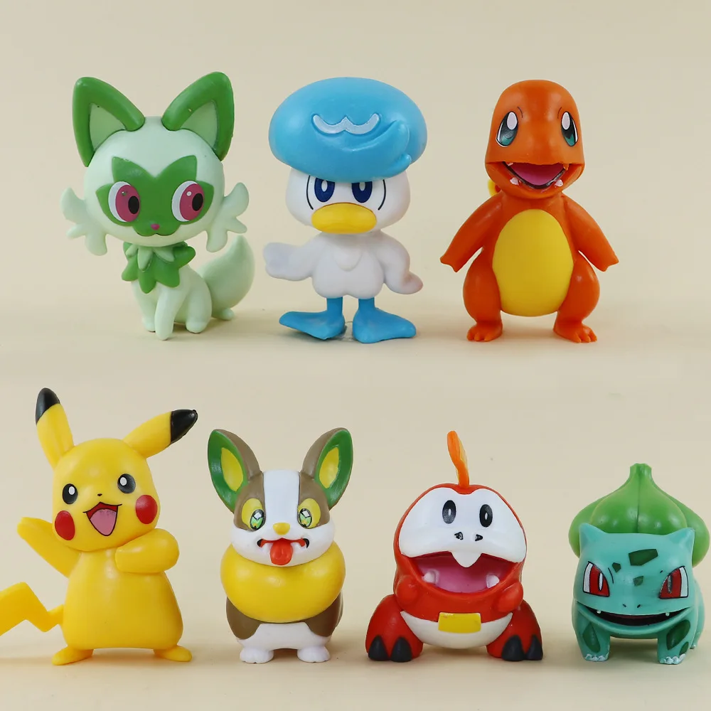 7Pcs/set Anime Pokemon Pikachu Bulbasaur Charizard Floragato Fuecoco Quaxly Yamper Cute Model Hobby Toy Desktop Ornaments Doll