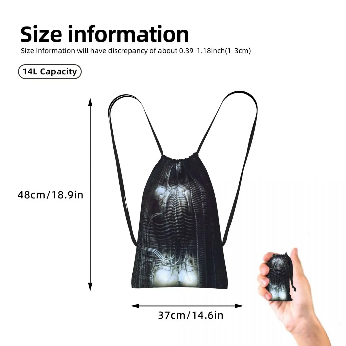 New York City Vi Torso H R Giger Drawstring Backpack hiking cycling Bag Portable Travel Drawstring Bag for Men Women