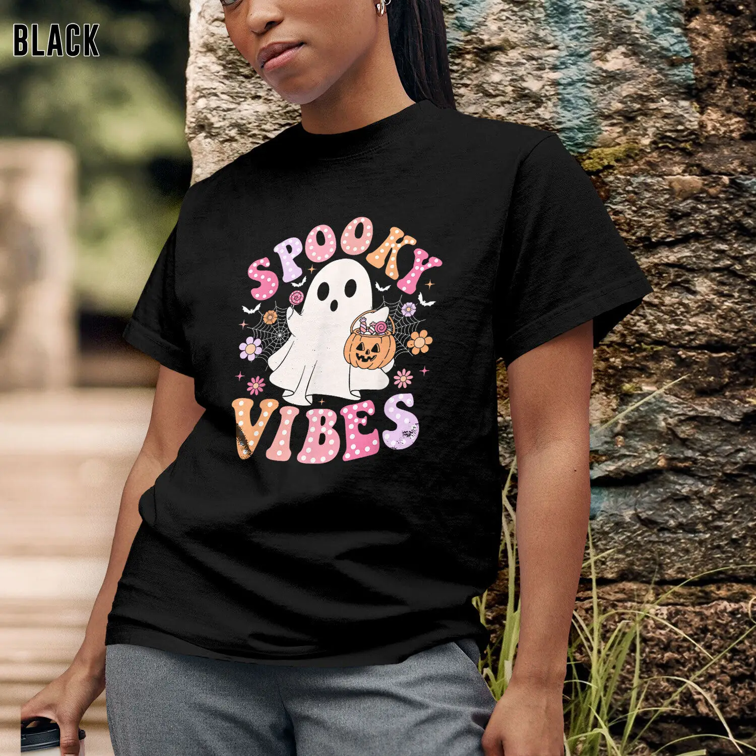 

Spooky Vibes Ghost Retro Groovy Halloween T-Shirt Perfect For Women Girls