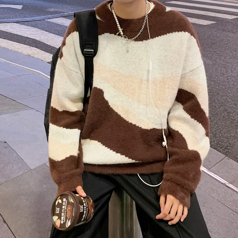 

Harajuku Sweater Men's Knitted Irregular Spliced Sweaters for Men Wool Pullover Retro Knitted Couple Outfit Korea Tops B51