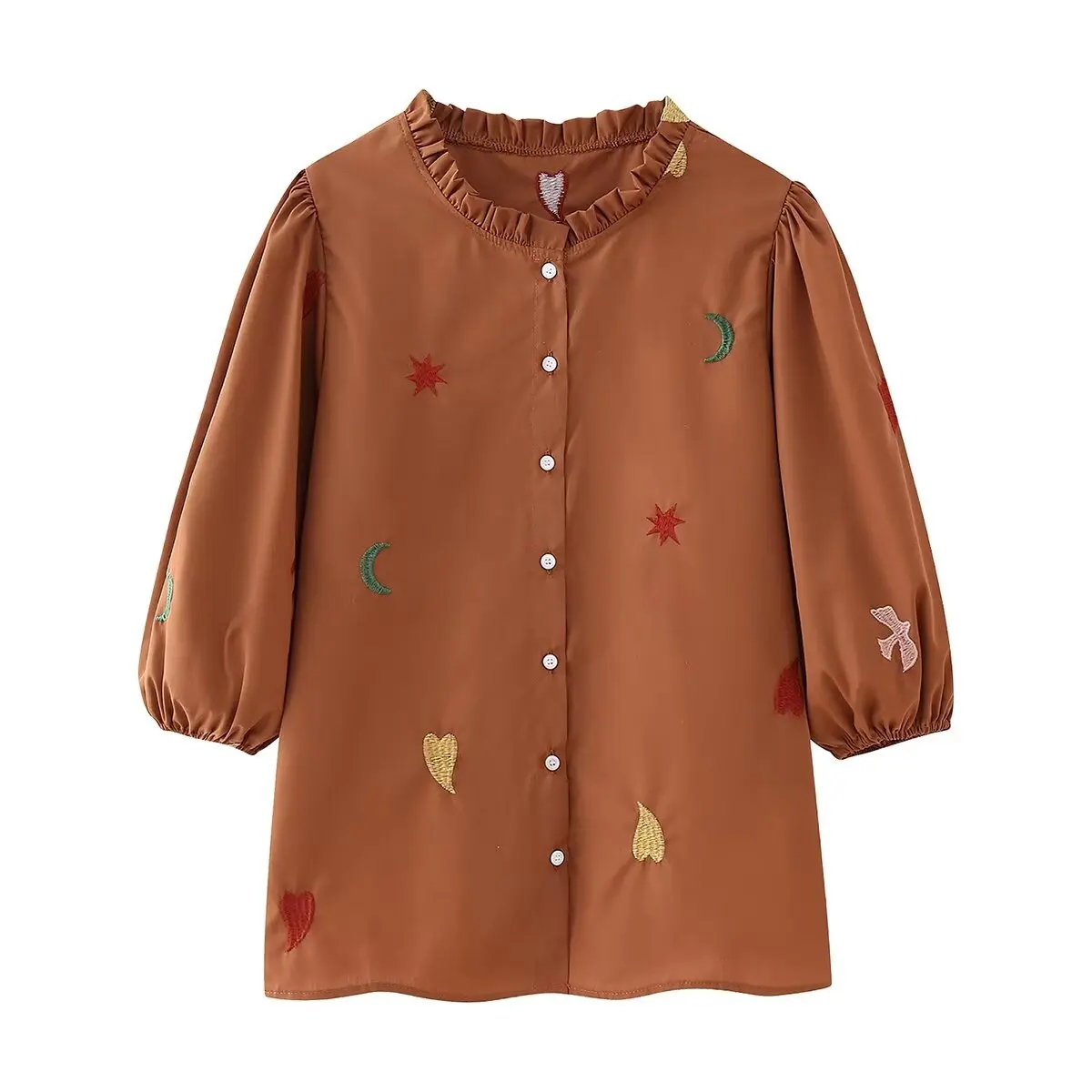 Rindu TRAF 2024 kadın puf kollu işlemeli gömlekler rahat kadın gömlek resmi mağaza zarif bluz Tops Vintage