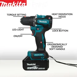 コンパクトコードレスツールddf487,ドライバー,衝撃ブラシレスドライバー,充電式ドリル,makita 18vバッテリー用,10mm,Makita-18V